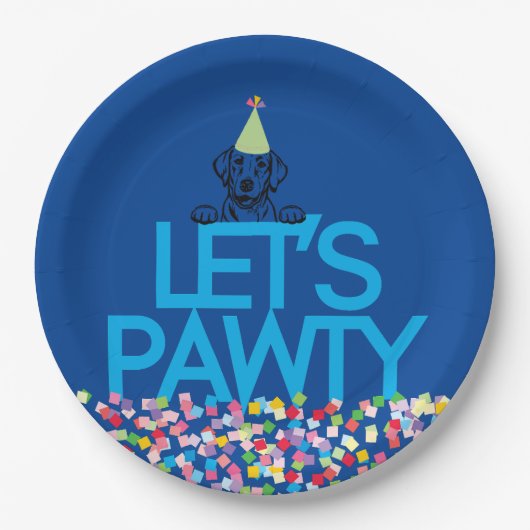 "Lass's PAWTY" Labrador Party Blue Paper Teller (Vorderseite)