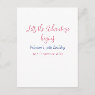 Lasst das Abenteuer beginnen 30. Geburtstag Name Postkarte