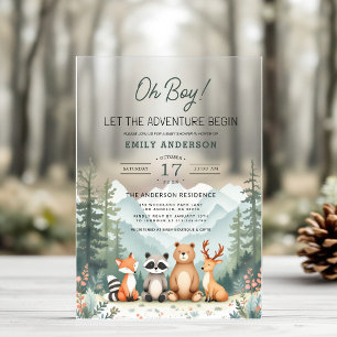 Lasst das Abenteuer beginnen Wald Baby Shower Acryleinladungen