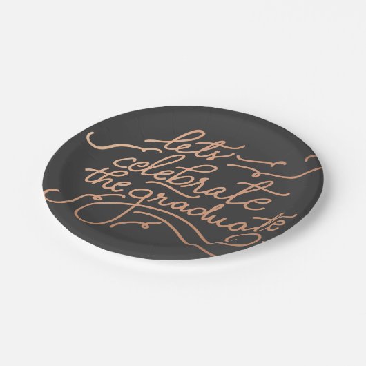 Lässt das graduierte Rosen-Goldskript feiern Pappteller (Schrägansicht)