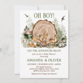 Lasst die Abenteuer beginnen Waldjunge Baby Shower Einladung (Vorderseite)