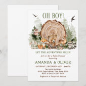 Lasst die Abenteuer beginnen Waldjunge Baby Shower Einladung (Vorne/Hinten)