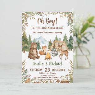 Lasst die Abenteuer beginnen Waldjunge Baby Shower Einladung