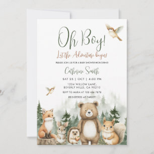 Lasst die Abenteuer beginnen Woodland-Baby-Party Einladung