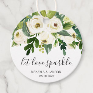 Lasst die Liebe funkeln: Elegante weiße Blumenhoch Geschenkanhänger