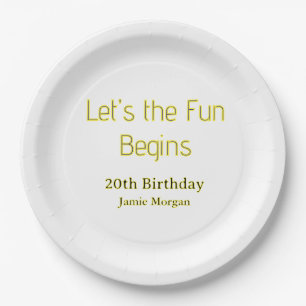 Lasst die Party beginnen 20. Geburtstag gelb blau Pappteller