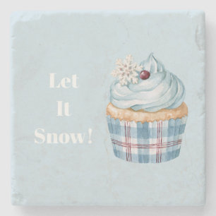 Lasst es schneien Blaue Cupcake-Schneeflocke Weihn Steinuntersetzer