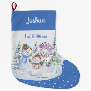 Lasst es schneien Glückliche Schneemann-Familie Bl Großer Weihnachtsstrumpf