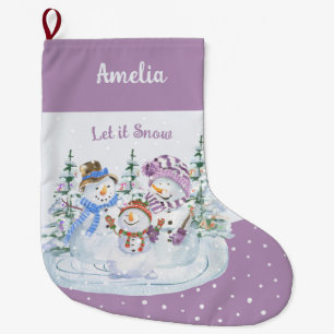 Lasst es schneien Glückliche Schneemannfamilie Lav Großer Weihnachtsstrumpf