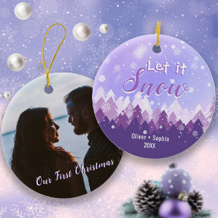 Lasst es schneien Violetter Schnee Wald Frohe Weih Keramik Ornament