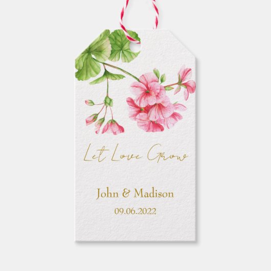 Lasst Liebe wachsen Geranium-Samenpackung Hochzeit Geschenkanhänger (Vorderseite)