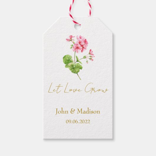 Lasst Liebe wachsen Geranium-Samenpackung Hochzeit Geschenkanhänger (Vorderseite)