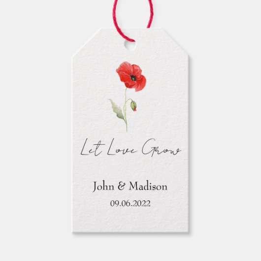 Lasst Liebe wachsen Mohnsamen-Päckchen Hochzeit Geschenkanhänger (Vorderseite)