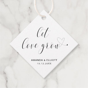 Lasst Liebe wachsen Schwarz-Weiß-Typografie-Hochze Geschenkanhänger