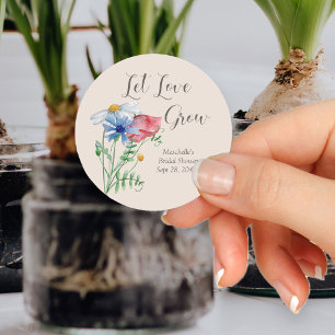 Lasst Liebe wachsen Wildblumen Charme Brautparty Runder Aufkleber