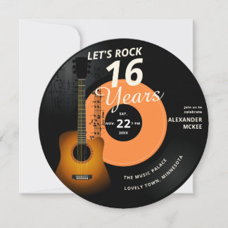 Lasst uns 16 Jahre Gitarre Vintag aufnehmen Geburt Einladung