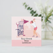 Lasst uns Abschlag für Save the Date Dame Golfer m Karte (Stehend Vorderseite)