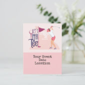 Lasst uns Abschlag für Save the Date Dame Golfer m Postkarte (Stehend Vorderseite)