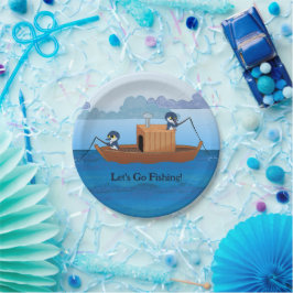 Lasst uns angeln gehen - niedliche Pinguin-Cartoon Pappteller