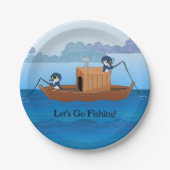 Lasst uns angeln gehen - niedliche Pinguin-Cartoon Pappteller (Vorderseite)