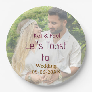 Lasst uns auf die Hochzeit anstoßen name datum ein Pappteller