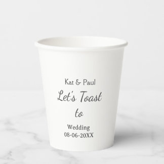 Lasst uns auf die Hochzeit name datum einfaches Pa Pappbecher