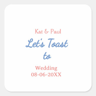 Lasst uns auf die Hochzeit name datum einfaches Pa Quadratischer Aufkleber