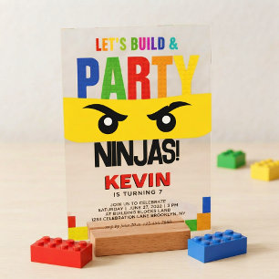 Lasst uns Bauen & Party Bausteine Ninja Geburtstag Acryleinladungen
