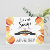Lasst uns Beängstigendes Aquarellenkürbis-Hallowee Einladung (Stehend Vorderseite)