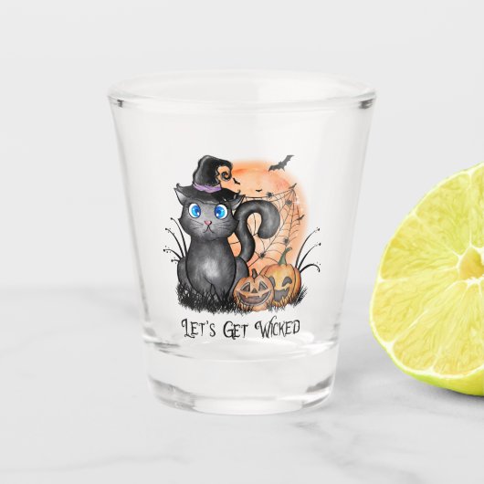 Lasst uns beirren | Schwarze Hexenkatze Schnapsglas (Vorderseite)