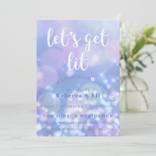 Lasst uns beleuchten - Blaue Glitzern Funny Hanukk Einladung (Stehend Vorderseite)