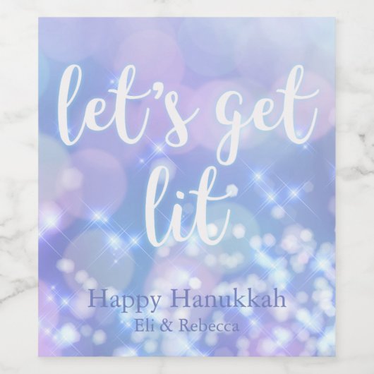 Lasst uns beleuchten - Blaue Glitzern Funny Hanukk Weinetikett (Einzelnes Label)