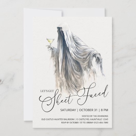 Lasst uns Blatt anschauen, Ghost Martini Halloween Einladung (Vorderseite)