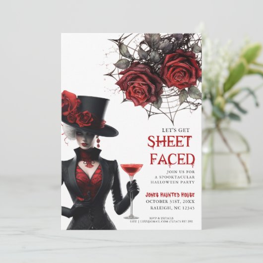 Lasst uns Blatt vor dem Halloween-Party des Blüten Einladung (Stehend Vorderseite)