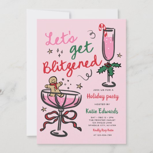 Lasst uns Blitzened Weihnachts-Cocktailparty feier Einladung (Vorderseite)