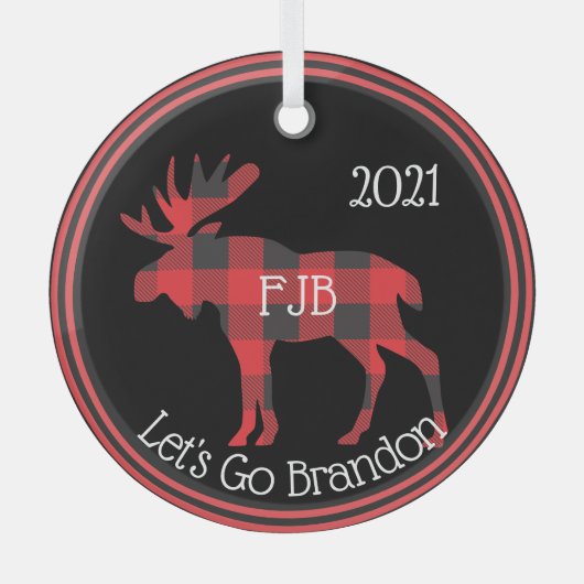 Lasst uns Brandon FJB Buffalo Kariert Elch gehen Ornament Aus Glas (Vorderseite)