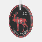 Lasst uns Brandon FJB Buffalo Kariert Elch gehen Ornament Aus Glas (Vorderseite links)