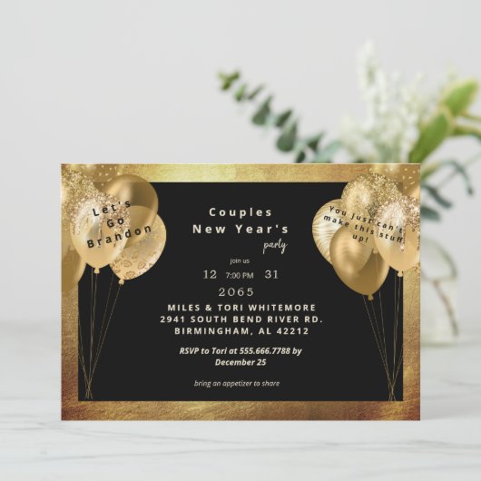 Lasst uns Brandon Funny Silvester Party Einladung (Stehend Vorderseite)