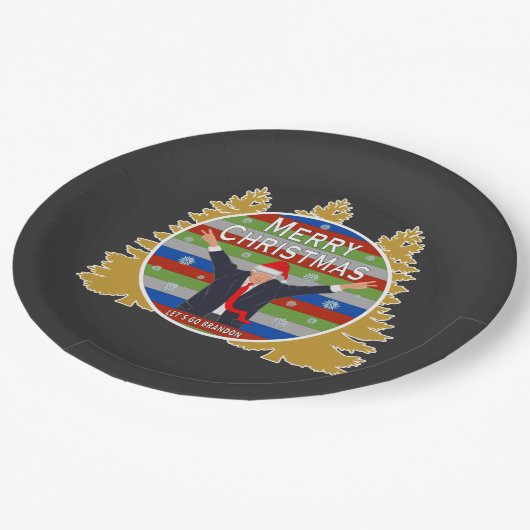 Lasst uns Brandon Weihnachten Trump Snowflake Holi Pappteller (Schrägansicht)