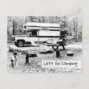 Lasst uns campen, Retro-Reise Monochrom Einladungspostkarte