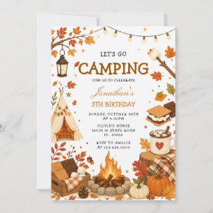 Lasst uns Camping-Geburtstag S'mores Herbstwald ge Einladung