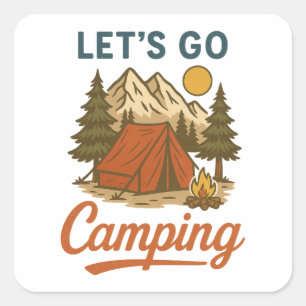 Lasst uns Camping Vintage Outdoor-Abenteuer Quadratischer Aufkleber