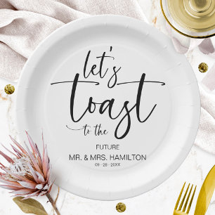 Lasst uns Chic Kalligrafie Verlobungsfeier toasten Pappteller