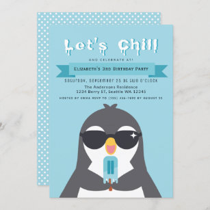 Lasst uns Chill Niedlich Pinguin Kindergeburtstag  Einladung