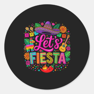 Lasst uns Cinco de Mayo lustig bunt mexikanisch fe Runder Aufkleber