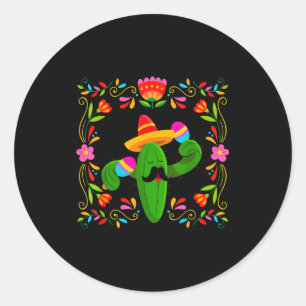 Lasst uns Cinco de Mayo mit Gitarre Kaktus feiern Runder Aufkleber