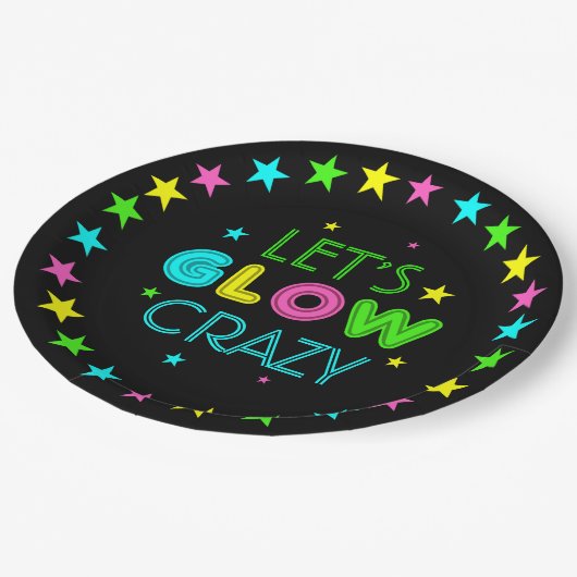 Lasst uns Crazy Party glühen Pappteller (Schrägansicht)