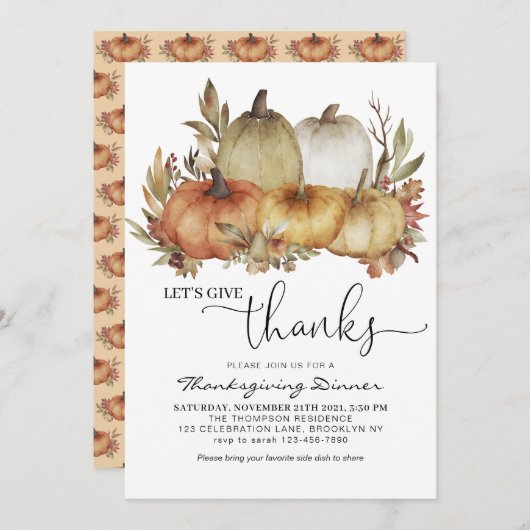 Lasst uns Danke an Orange Pumpkin Erntedank geben Einladung (Vorne/Hinten)