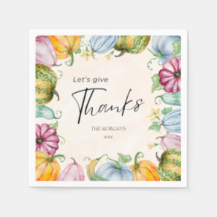 Lasst uns Danke an Watercolor Pumpkin Erntedank ge Serviette