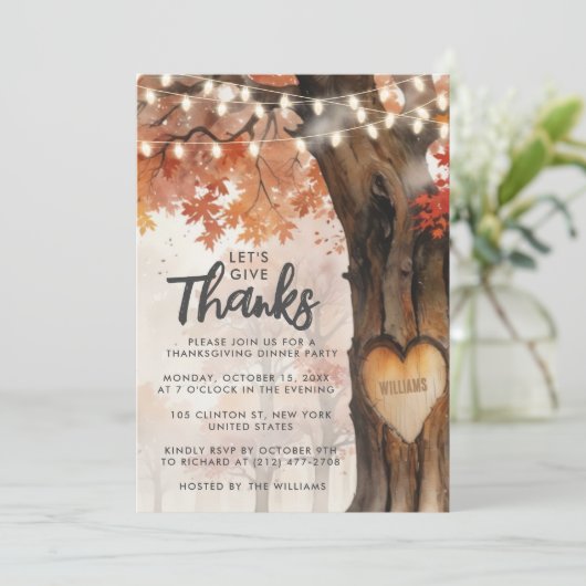 Lasst uns Danke Fall Theme Lighting Tree Dinner ge Einladung (Stehend Vorderseite)